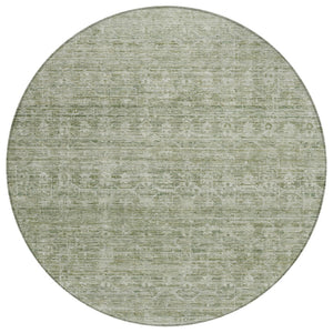 HomeRoots 8' Round Sage and Beige Striped Washable Rug - Durable, Stylish Indoor/Outdoor Area Rug for All Spaces 619657