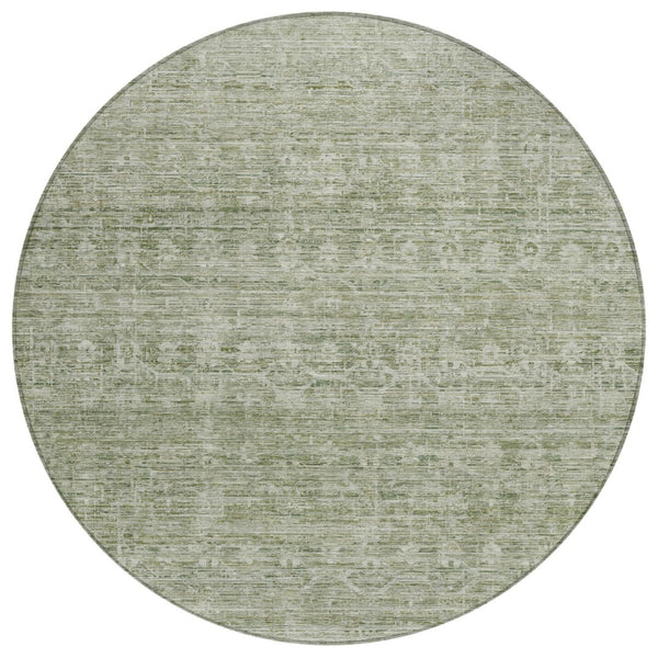 HomeRoots 8' Round Sage and Beige Striped Washable Rug - Durable, Stylish Indoor/Outdoor Area Rug for All Spaces 619657