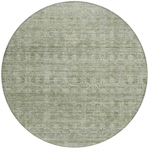 HomeRoots 8' Round Sage and Beige Striped Washable Rug - Durable, Stylish Indoor/Outdoor Area Rug for All Spaces 619657