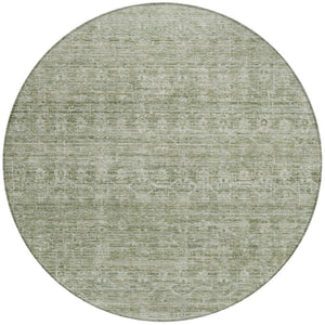 HomeRoots 8' Round Sage and Beige Striped Washable Rug - Durable, Stylish Indoor/Outdoor Area Rug for All Spaces 619657