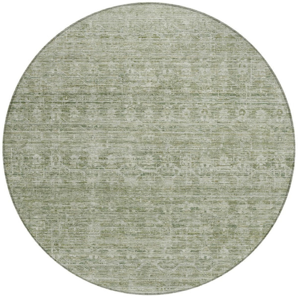 HomeRoots 8' Round Sage and Beige Striped Washable Rug - Durable, Stylish Indoor/Outdoor Area Rug for All Spaces 619657
