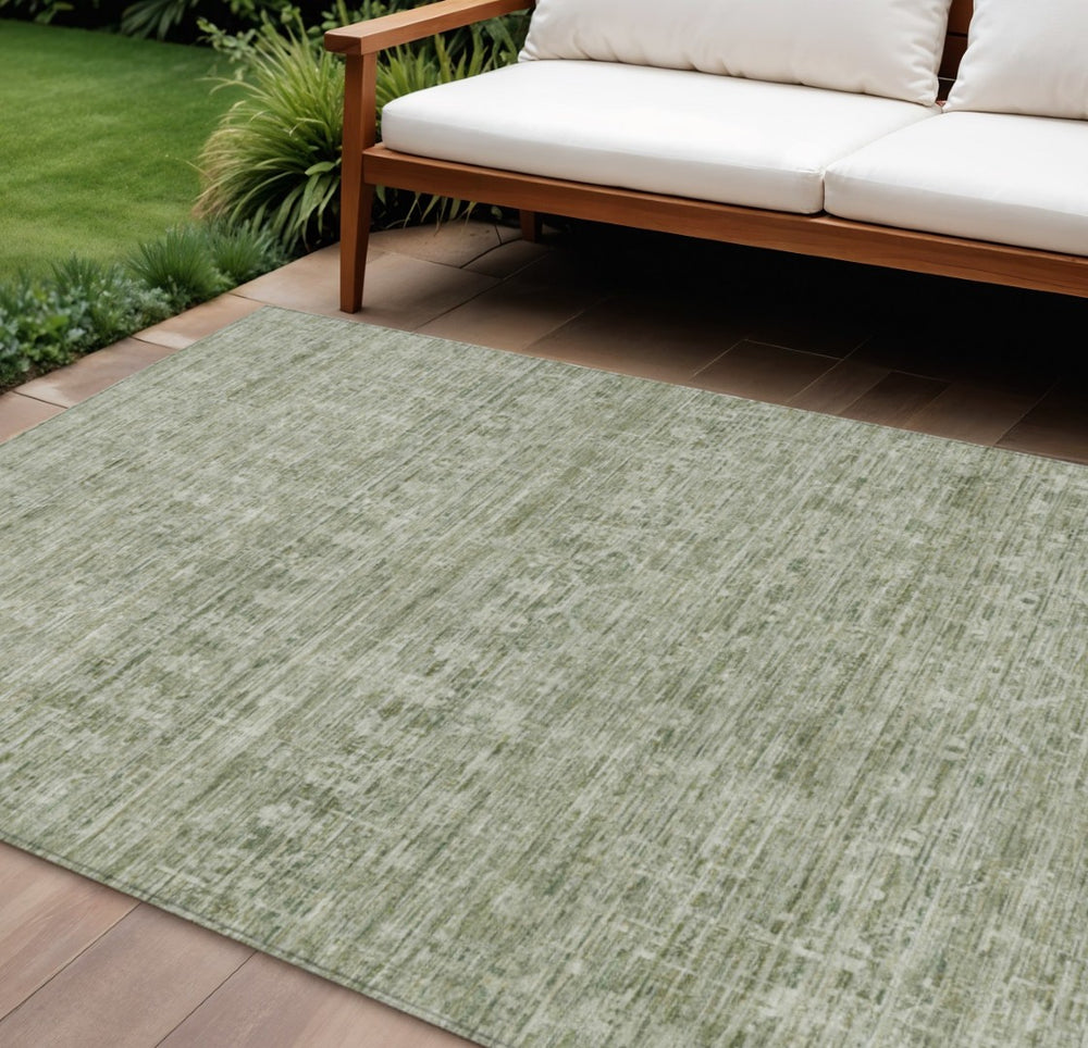 HomeRoots 10' Sage and Beige Striped Washable Area Rug – Durable Indoor/Outdoor Comfort for High-Traffic Spaces 619660