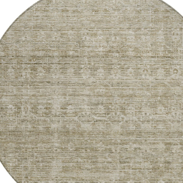 HomeRoots 8' Taupe and Beige Round Striped Indoor-Outdoor Area Rug - Washable, Durable, and Stylish Design 619663
