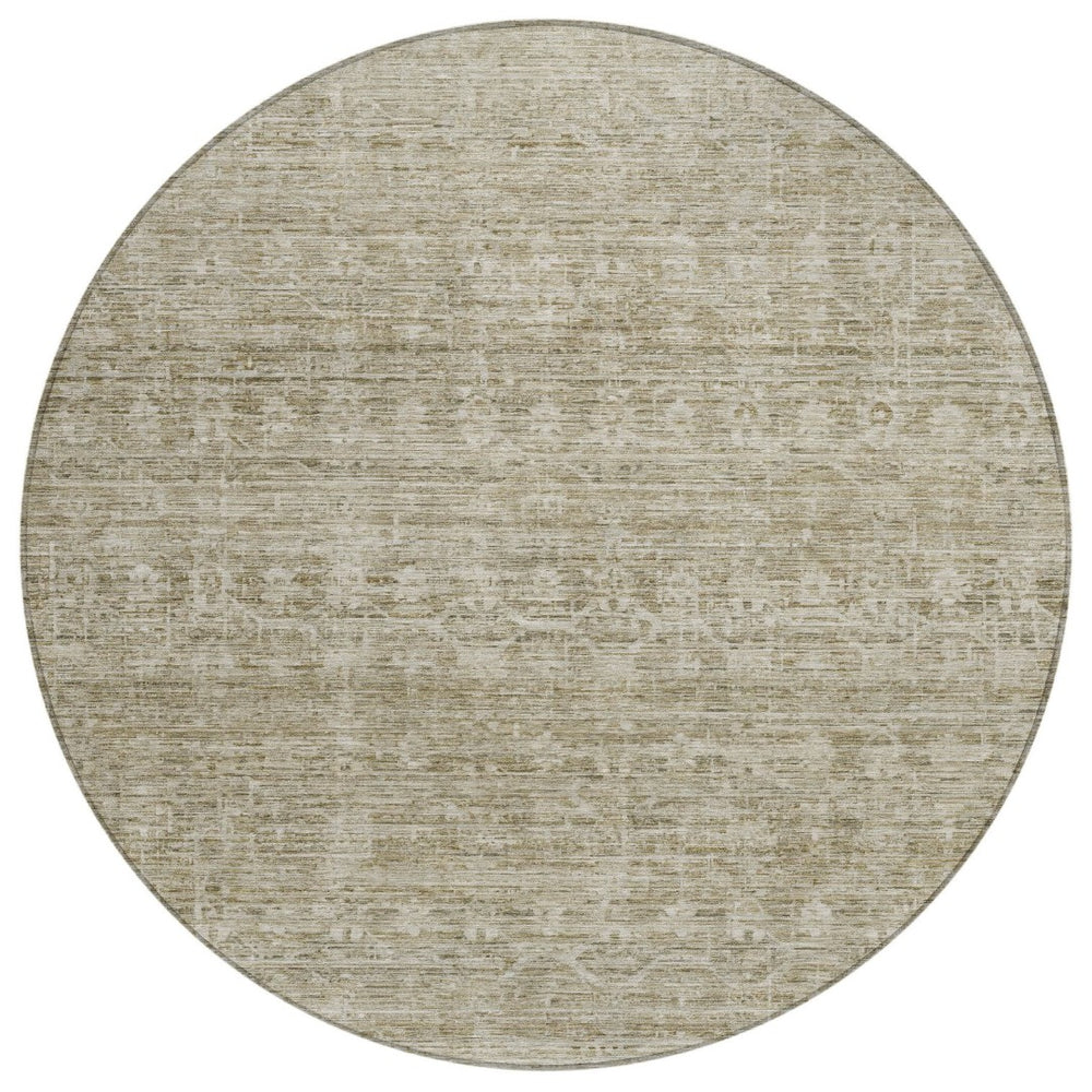 HomeRoots 8' Taupe and Beige Round Striped Indoor-Outdoor Area Rug - Washable, Durable, and Stylish Design 619663