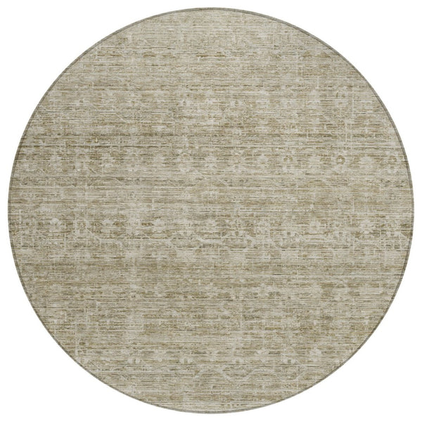 HomeRoots 8' Taupe and Beige Round Striped Indoor-Outdoor Area Rug - Washable, Durable, and Stylish Design 619663