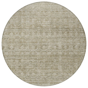 HomeRoots 8' Taupe and Beige Round Striped Indoor-Outdoor Area Rug - Washable, Durable, and Stylish Design 619663