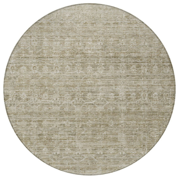 HomeRoots 8' Taupe and Beige Round Striped Indoor-Outdoor Area Rug - Washable, Durable, and Stylish Design 619663