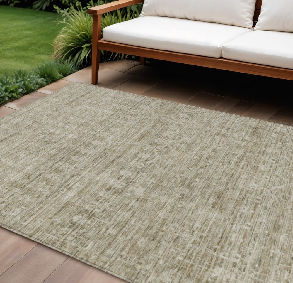 HomeRoots 10' Taupe and Beige Striped Washable Area Rug - Durable, Versatile Design for Indoor & Outdoor Spaces 619666