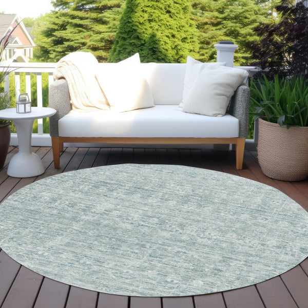 HomeRoots 8' Turquoise & Ivory Striped Area Rug - Stylish, Washable Indoor/Outdoor Rug for Versatile Spaces 619669