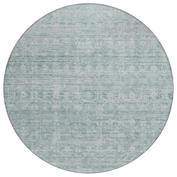 HomeRoots 8' Turquoise & Ivory Striped Area Rug - Stylish, Washable Indoor/Outdoor Rug for Versatile Spaces 619669