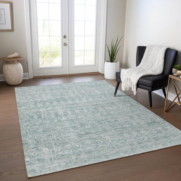 HomeRoots 10' Turquoise and Ivory Striped Area Rug – Washable, Durable Design for Indoor & Outdoor Spaces! 619672