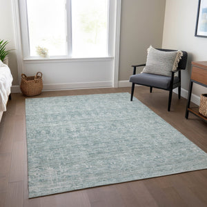 HomeRoots 10' Turquoise and Ivory Striped Area Rug – Washable, Durable Design for Indoor & Outdoor Spaces! 619672