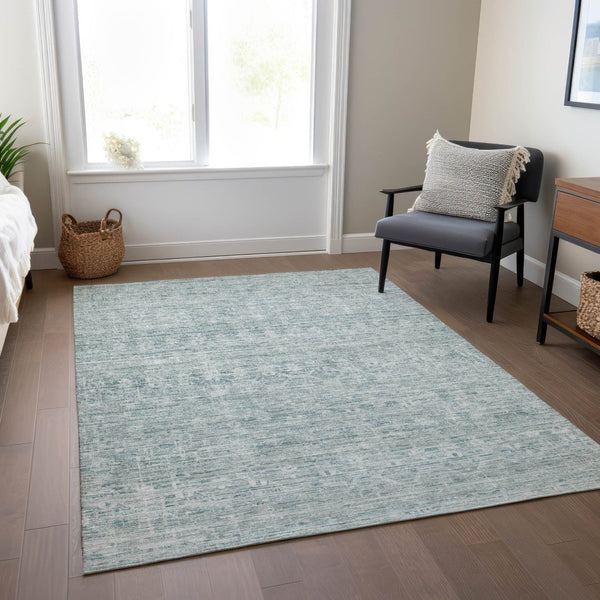 HomeRoots 10' Turquoise and Ivory Striped Area Rug – Washable, Durable Design for Indoor & Outdoor Spaces! 619672
