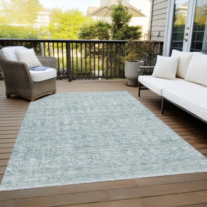HomeRoots 10' Turquoise and Ivory Striped Area Rug – Washable, Durable Design for Indoor & Outdoor Spaces! 619672