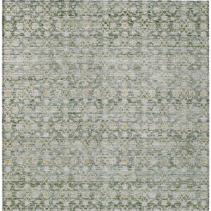 HomeRoots 5' Green and Gold Striped Washable Area Rug - Durable Indoor/Outdoor Charm for High-Traffic Spaces 619680