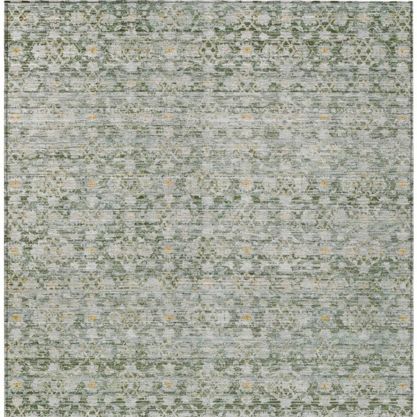 HomeRoots 5' Green and Gold Striped Washable Area Rug - Durable Indoor/Outdoor Charm for High-Traffic Spaces 619680