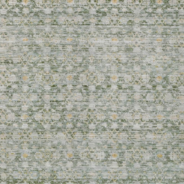 HomeRoots 5' Green and Gold Striped Washable Area Rug - Durable Indoor/Outdoor Charm for High-Traffic Spaces 619680