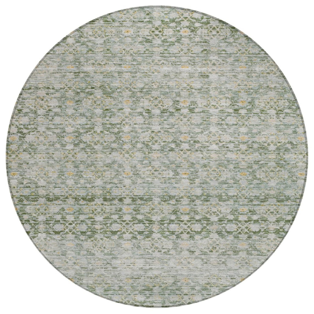 HomeRoots 8' Green and Gold Striped Washable Area Rug - Durable Indoor/Outdoor Design for High-Traffic Spaces 619681