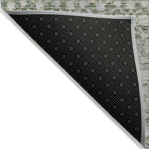 HomeRoots 8' Green and Gold Striped Washable Area Rug - Durable Indoor/Outdoor Design for High-Traffic Spaces 619681
