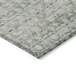 HomeRoots 8' Green and Gold Striped Washable Area Rug - Durable Indoor/Outdoor Design for High-Traffic Spaces 619681