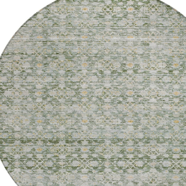 HomeRoots 8' Green and Gold Striped Washable Area Rug - Durable Indoor/Outdoor Design for High-Traffic Spaces 619681