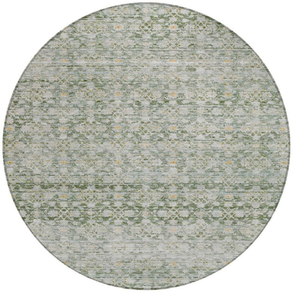 HomeRoots 8' Green and Gold Striped Washable Area Rug - Durable Indoor/Outdoor Design for High-Traffic Spaces 619681