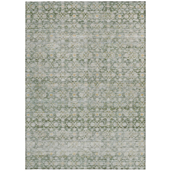 HomeRoots 9' X 12' Green and Gold Striped Washable Area Rug - Stylish, Durable, Indoor/Outdoor Versatility! 619683
