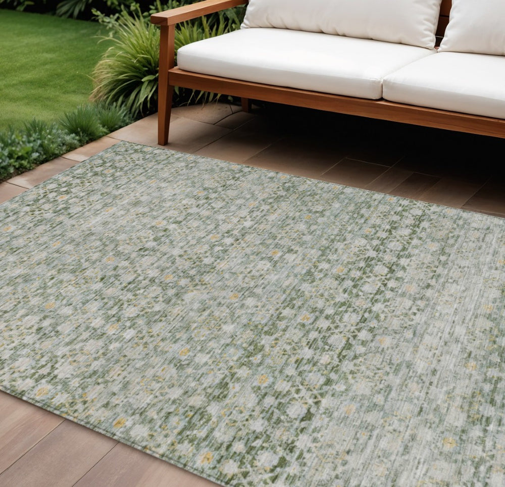 HomeRoots 10' Vibrant Green and Gold Striped Washable Area Rug for Indoor Outdoor Use - Durable, Stylish, Easy Care! 619684