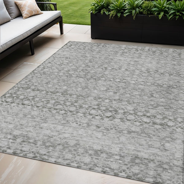 HomeRoots 5' X 8' Gray and Silver Striped Washable Area Rug - Stylish Indoor/Outdoor Design, Stain Resistant, Easy Care 619686