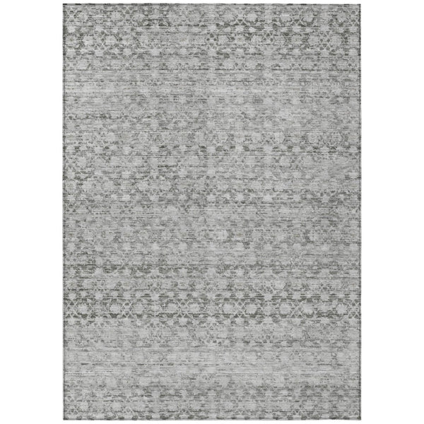 HomeRoots 5' X 8' Gray and Silver Striped Washable Area Rug - Stylish Indoor/Outdoor Design, Stain Resistant, Easy Care 619686