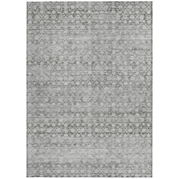 HomeRoots 5' X 8' Gray and Silver Striped Washable Area Rug - Stylish Indoor/Outdoor Design, Stain Resistant, Easy Care 619686