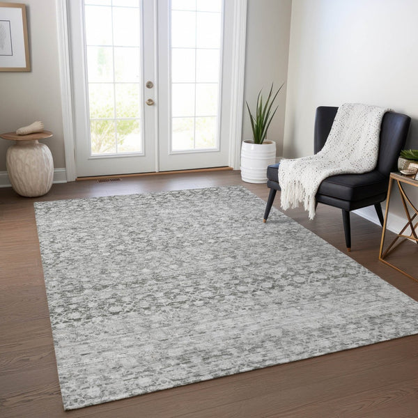 HomeRoots 5' X 8' Gray and Silver Striped Washable Area Rug - Stylish Indoor/Outdoor Design, Stain Resistant, Easy Care 619686