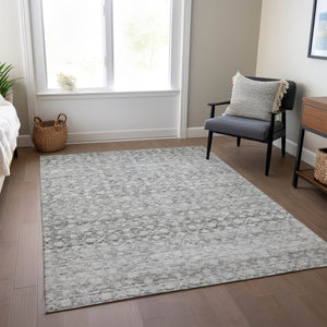 HomeRoots 5' X 8' Gray and Silver Striped Washable Area Rug - Stylish Indoor/Outdoor Design, Stain Resistant, Easy Care 619686