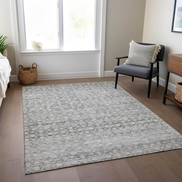 HomeRoots 5' X 8' Gray and Silver Striped Washable Area Rug - Stylish Indoor/Outdoor Design, Stain Resistant, Easy Care 619686