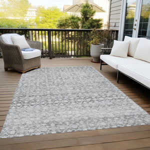 HomeRoots 5' X 8' Gray and Silver Striped Washable Area Rug - Stylish Indoor/Outdoor Design, Stain Resistant, Easy Care 619686