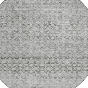 HomeRoots 8' Gray and Silver Striped Washable Round Rug - Stylish, Durable for Indoor & Outdoor Use, Easy Care 619687
