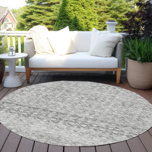 HomeRoots 8' Gray and Silver Striped Washable Round Rug - Stylish, Durable for Indoor & Outdoor Use, Easy Care 619687