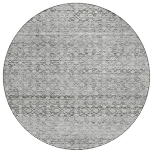 HomeRoots 8' Gray and Silver Striped Washable Round Rug - Stylish, Durable for Indoor & Outdoor Use, Easy Care 619687