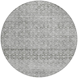 HomeRoots 8' Gray and Silver Striped Washable Round Rug - Stylish, Durable for Indoor & Outdoor Use, Easy Care 619687