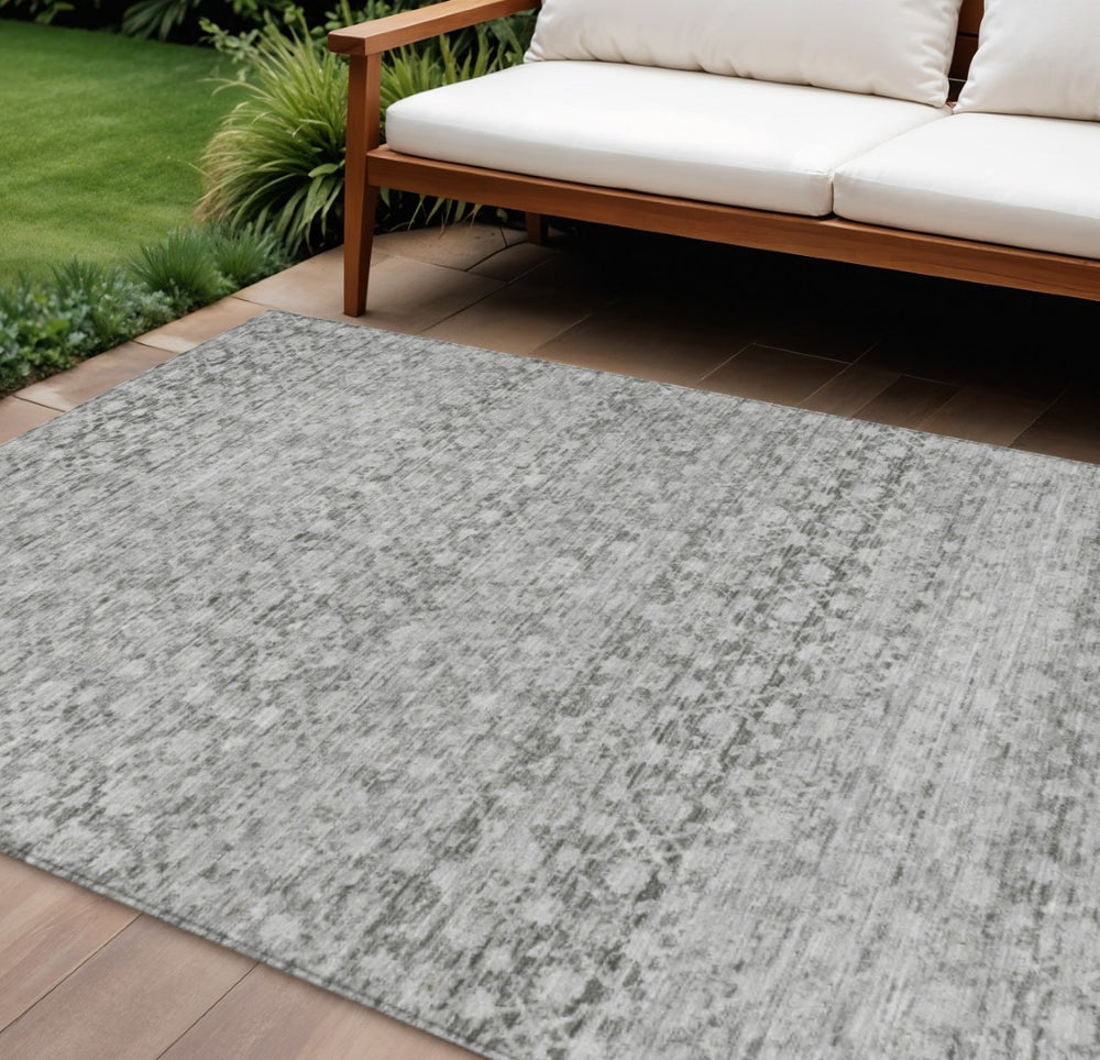 HomeRoots 10' Gray and Silver Striped Washable Area Rug - Durable, Stylish, Indoor/Outdoor Perfect for Any Space 619690