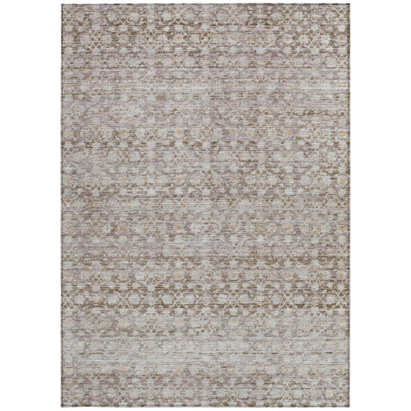 HomeRoots 5' Taupe and Beige Striped Area Rug - Stylish, Washable, Indoor/Outdoor Durable Design for All Spaces 619692
