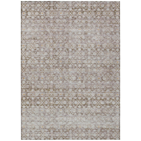 HomeRoots 5' Taupe and Beige Striped Area Rug - Stylish, Washable, Indoor/Outdoor Durable Design for All Spaces 619692