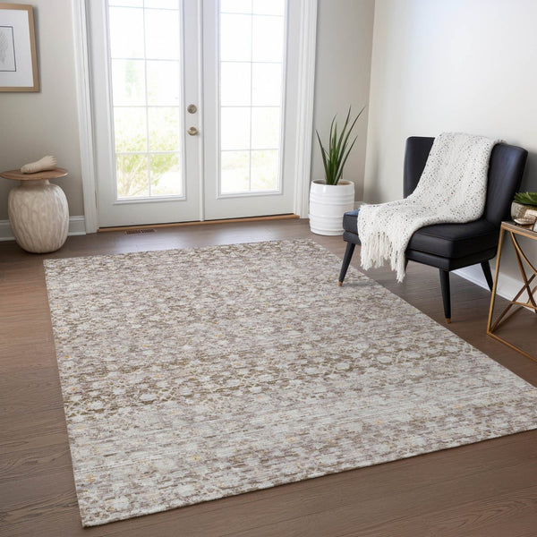 HomeRoots 5' Taupe and Beige Striped Area Rug - Stylish, Washable, Indoor/Outdoor Durable Design for All Spaces 619692