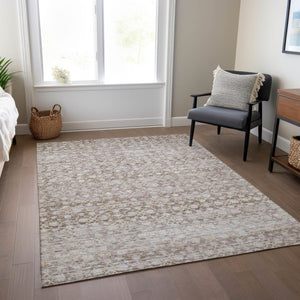 HomeRoots 5' Taupe and Beige Striped Area Rug - Stylish, Washable, Indoor/Outdoor Durable Design for All Spaces 619692