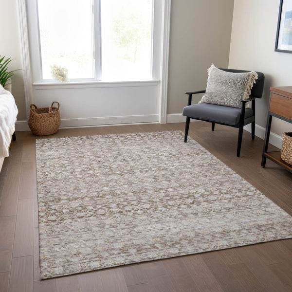 HomeRoots 5' Taupe and Beige Striped Area Rug - Stylish, Washable, Indoor/Outdoor Durable Design for All Spaces 619692