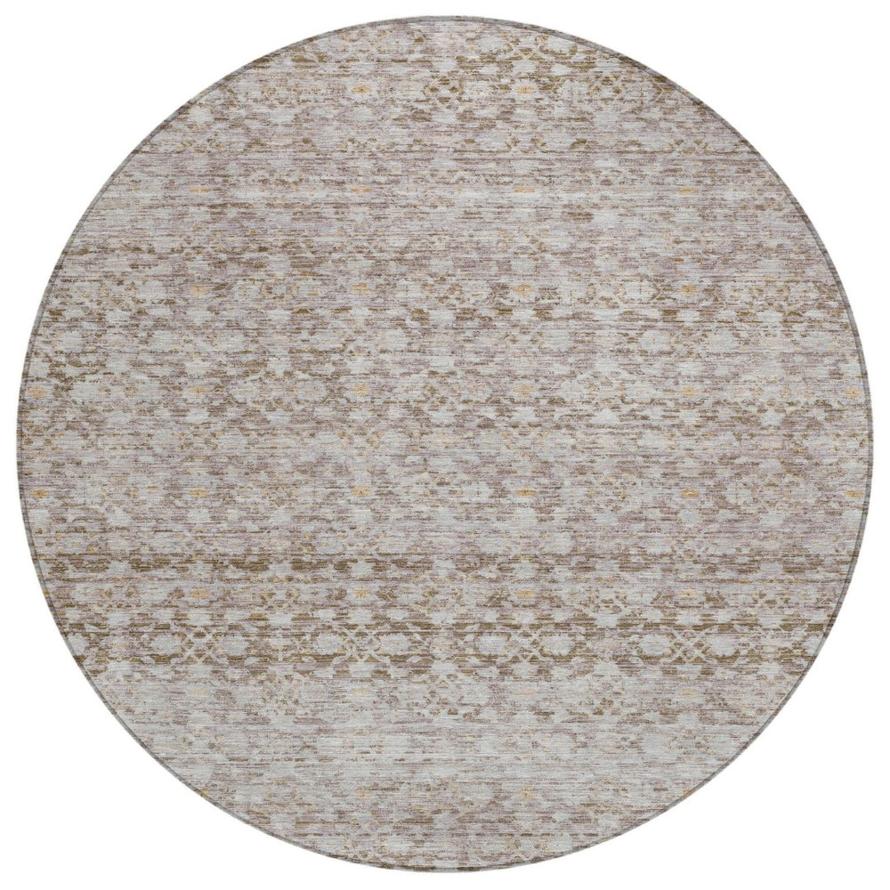 HomeRoots 8' Taupe and Beige Round Striped Area Rug – Stylish, Washable, Indoor/Outdoor, Durable & Versatile Design 619693