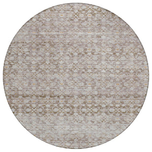 HomeRoots 8' Taupe and Beige Round Striped Area Rug – Stylish, Washable, Indoor/Outdoor, Durable & Versatile Design 619693