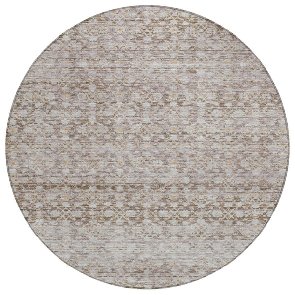 HomeRoots 8' Taupe and Beige Round Striped Area Rug – Stylish, Washable, Indoor/Outdoor, Durable & Versatile Design 619693