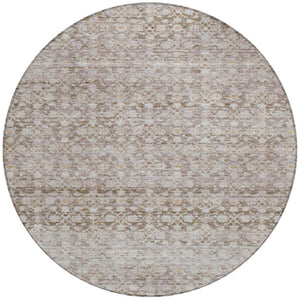 HomeRoots 8' Taupe and Beige Round Striped Area Rug – Stylish, Washable, Indoor/Outdoor, Durable & Versatile Design 619693