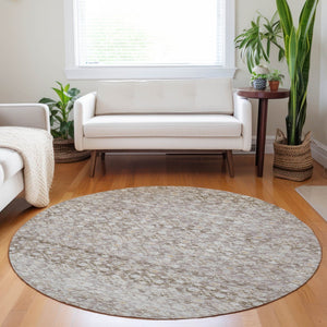 HomeRoots 8' Taupe and Beige Round Striped Area Rug – Stylish, Washable, Indoor/Outdoor, Durable & Versatile Design 619693